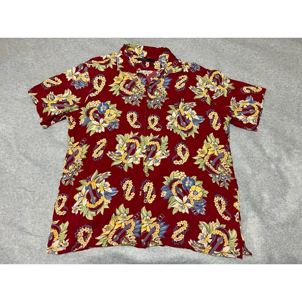 Polo Ralph Lauren Camp Shirt Men Large Red Loop Collar Ukulele Flower Hawaiian